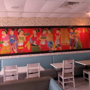 a mural in a restaurant