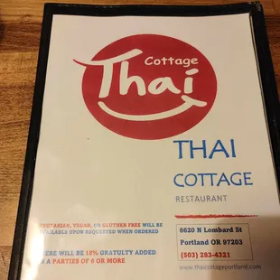 the menu for the restaurant