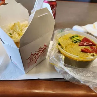 Green curry and rice lunch for $13