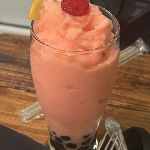 Watermelon and tapioca bubble tea
