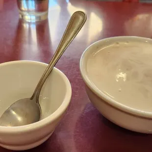 Black rice submerged under coconut milk.