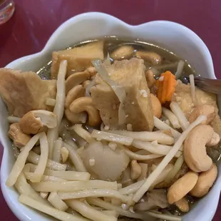 Tasteless with gross tofu that tastes like a dish sponge.