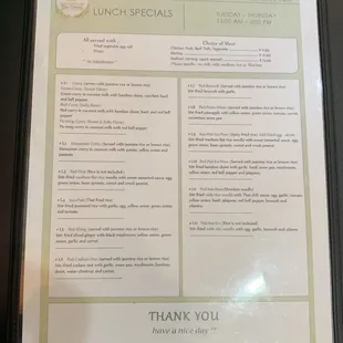 Menu as of January 2023