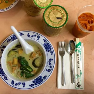 Thai green curry, sticky rice, and a Thai iced tea. All of this for less than $15.