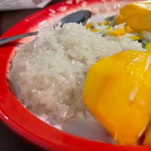 Sticky rice with mango. This dessert dish is the perfect for every thing on the menu.