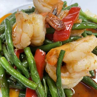 Pad prick khing  with big shrimp