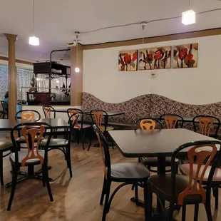 tables and chairs in a restaurant
