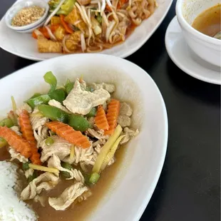 Ginger Chicken lunch and Tom Yum soup. Pad Thai in the background.