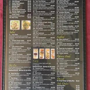 the menu of the restaurant