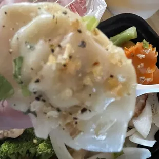 Mushy bread topping all over the wonton soup ingredients can't get it off it sticks everywhere