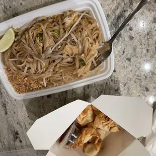 Chicken Pad Thai and Cream Cheese Wonton