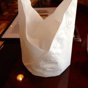 The waitress made this napkin thing for us