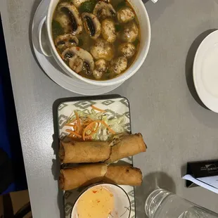 Tom Yum Soup and Pork Eggrolls
