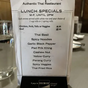 Lunch specials menu