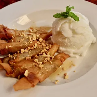 Banana Spring Rolls with Coconut Ice Cream