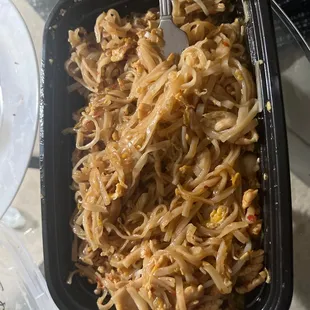 Pad Thai, with chicken and shrimp.