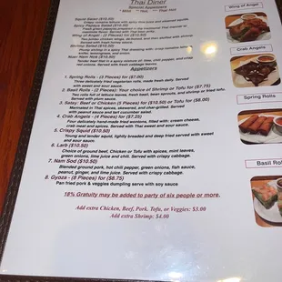 the menu for the restaurant