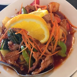 Chicken sweet and sour, I love how they decorated it