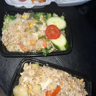 Top to bottom: 2. Spring Roll 1. Thai Fried Rice 3. Pineapple Fried Rice