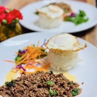 Thai basil beef with fried egg