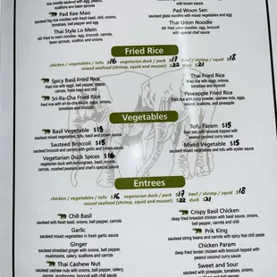 the menu of the restaurant