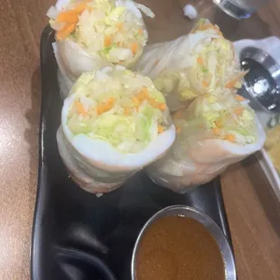 Spring roles! The peanut sauce is excellent!