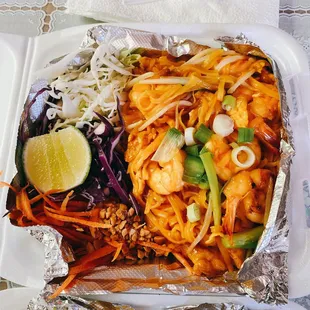 Pad Thai with shrimp, flavor is spot on!!