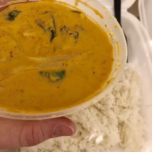 Red Curry 10/10 spice.  Don't do this on your first try here!  Extremely spicy!!