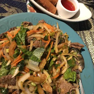 Beef salad &amp; pork egg roll