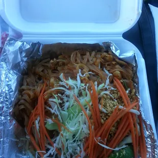 Chicken Pad Thai to go very good.  Great portion too.
