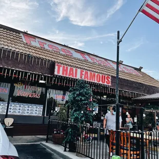 Outdoor seating and outside of restaurant