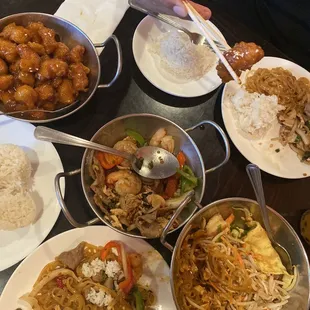 Fried Wonton Pad Thai Orange Chicken Spicy Basil with Crispy Pork