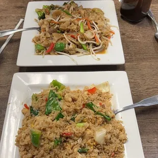 N3. Drunken Noodles on top and R2. Basil Fried Rice on bottom