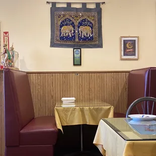 a table and chairs in a restaurant