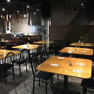 tables and chairs in a restaurant