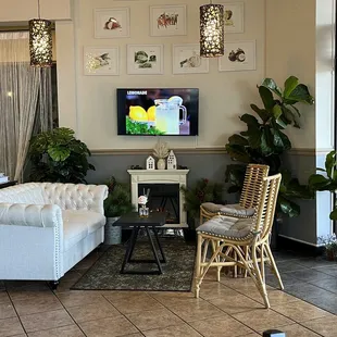a living room with a flat screen tv