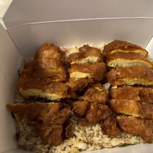 42. Deep-Fried Chicken over Fried Rice