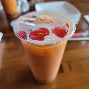 Thai Iced tea with tapioca balls.