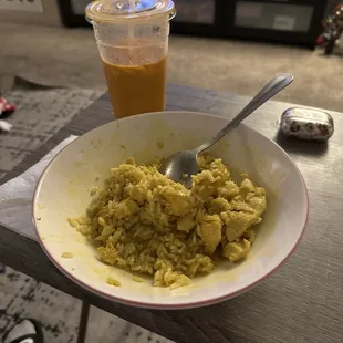 Yellow Curry Chicken Thai iced tea  (Will not be finishing either one)  Literally want my money back!