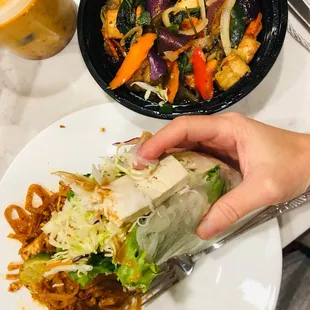 a plate of food and a drink