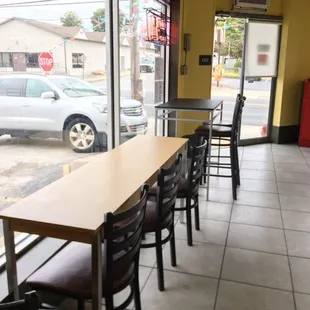 tables and chairs in a restaurant