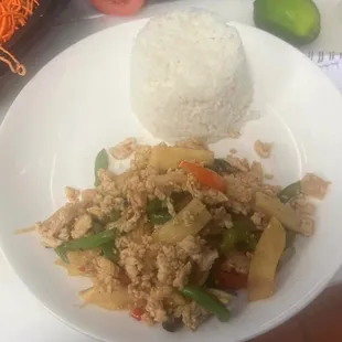 a plate of rice and vegetables