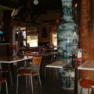 tables and chairs in a restaurant