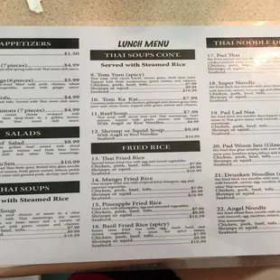 Lunch menu