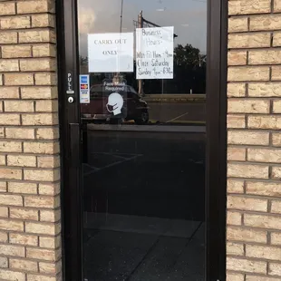 a sign in the window