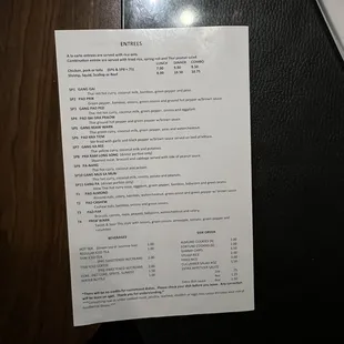 a menu on a table