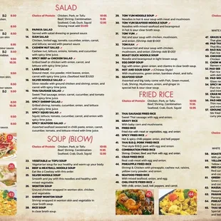 the menu of the restaurant