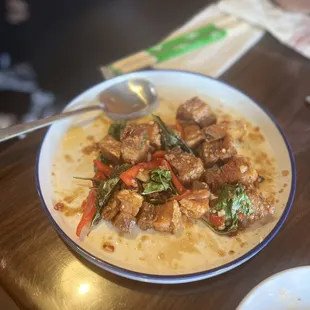 Crispy Pork with Chili Garlic Sauce and Basil Leaves