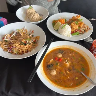 Salt and pepper shrimp, pad kee maw, Tom yum