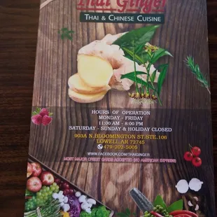 the menu for thai and chinese cuisine